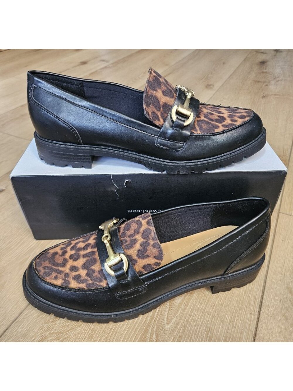 Nine West Loafers Womens Size 9 Shoes Slip On Black Animal Print Lug Oxford New